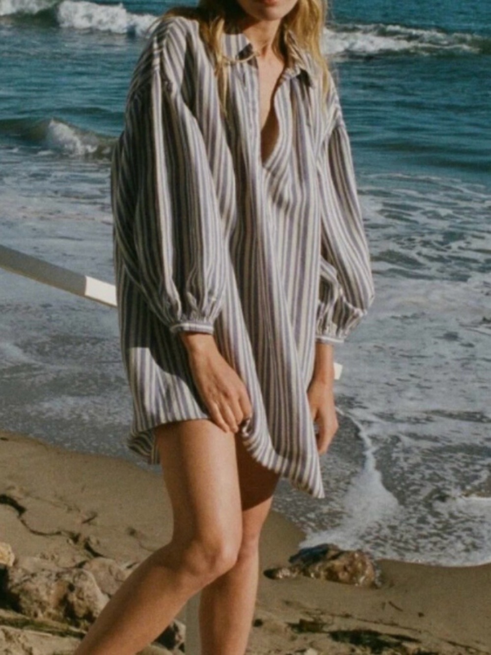 Doen Marne dress silk in blue Villandry stripe XS